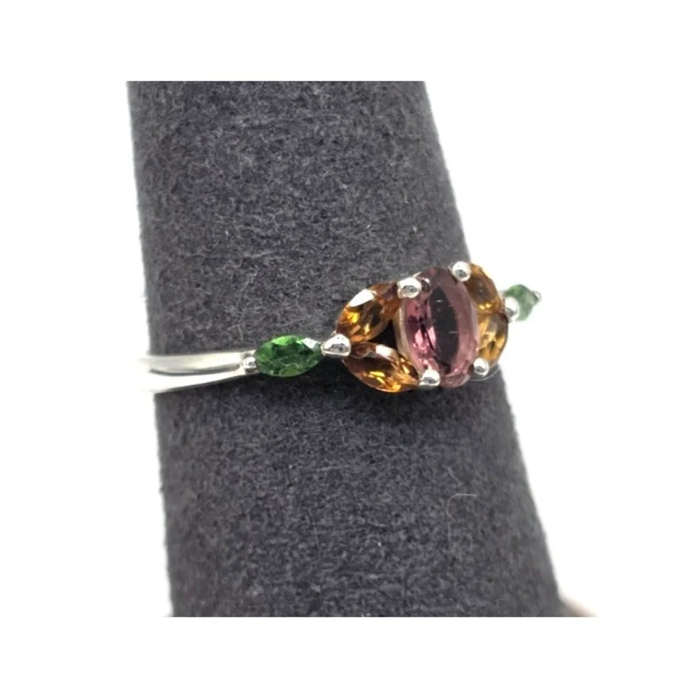 Tourmaline Gemstone Ring Size 8 Sterling Silver Handmade Flowers Dainty‎ NWT